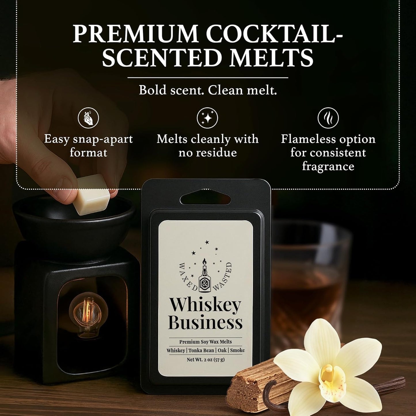 Whiskey Business Wax Melts - Oak & Smoky Vanilla Whiskey Lounge (2oz Snap Cubes)