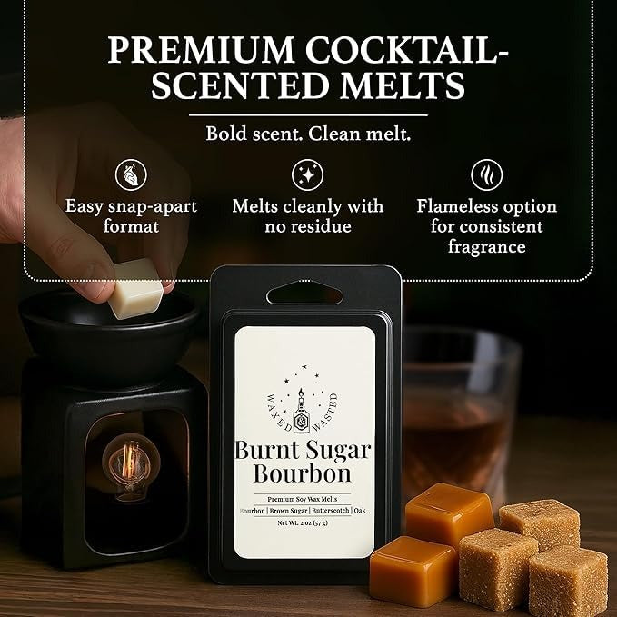 Burnt Sugar Bourbon Wax Melts - Sweet Bourbon, Brown Sugar & Oak Luxury (2oz Snap Cubes)