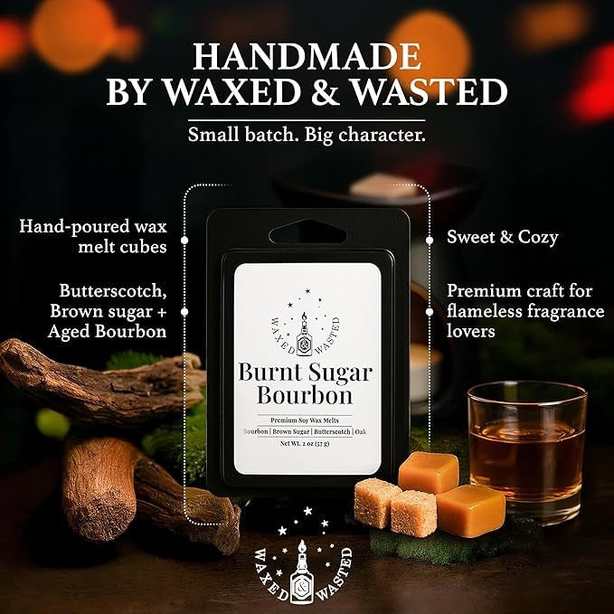 Burnt Sugar Bourbon Wax Melts - Sweet Bourbon, Brown Sugar & Oak Luxury (2oz Snap Cubes)