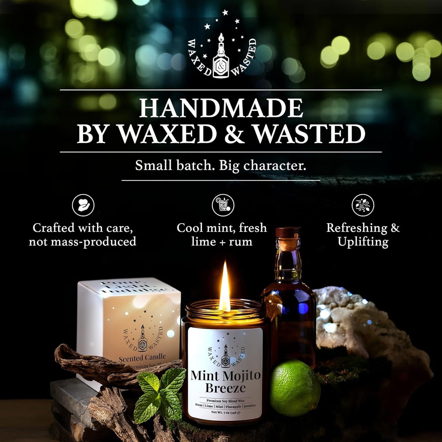 Mint Mojito Breeze Candle - Fresh Lime, Mint & Rum Escape (7oz Soy Blend)