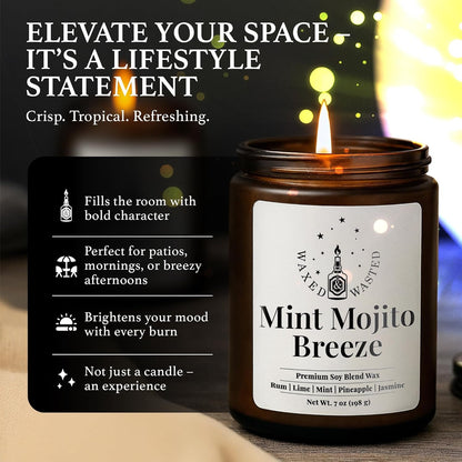 Mint Mojito Breeze Candle - Fresh Lime, Mint & Rum Escape (7oz Soy Blend)