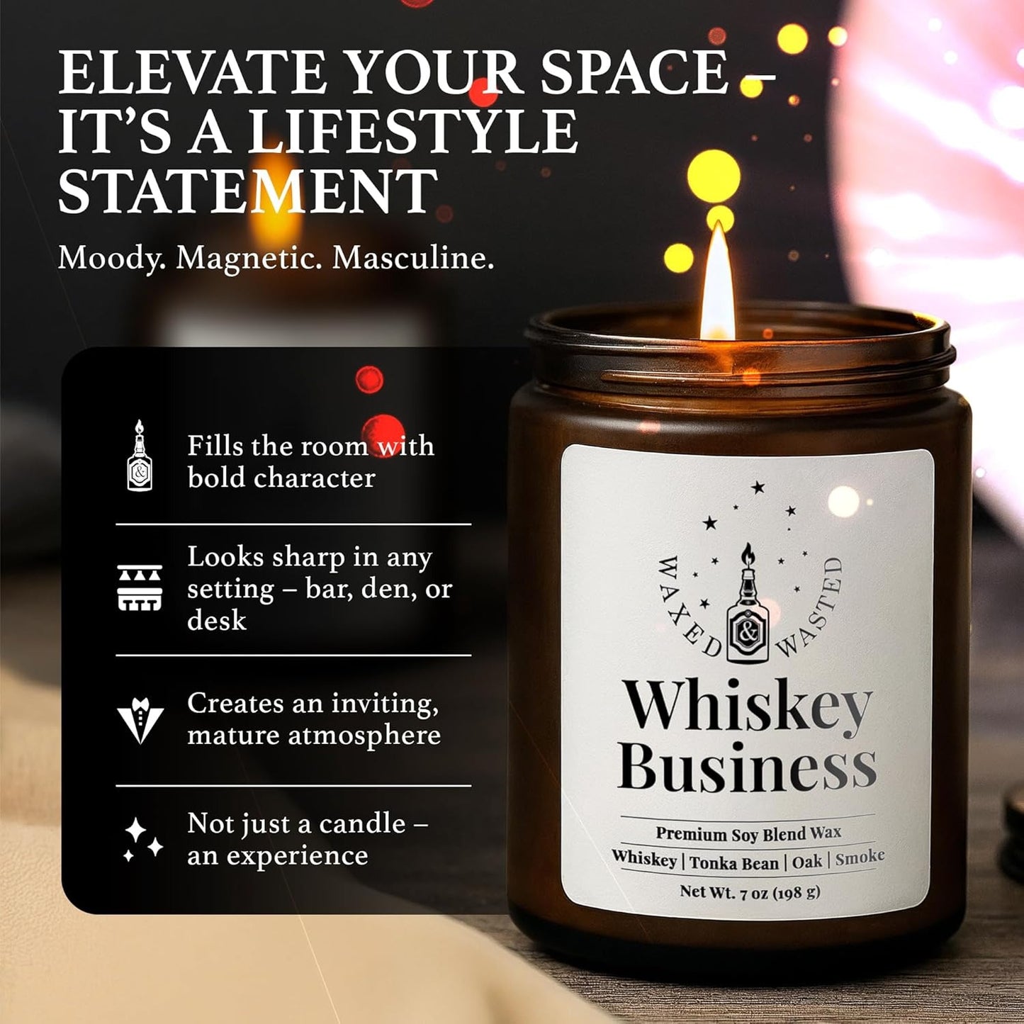 Whiskey Business Candle - Bold Oak, Caramel & Smoky Vanilla (7oz Soy Blend)