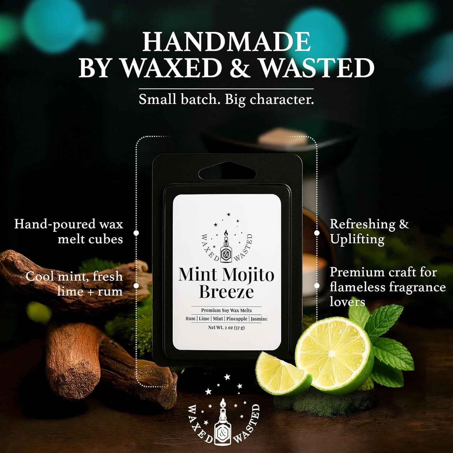 Mint Mojito Wax Melts - Crisp Lime, Cool Mint & Rum Vibes (2oz Snap Cubes)