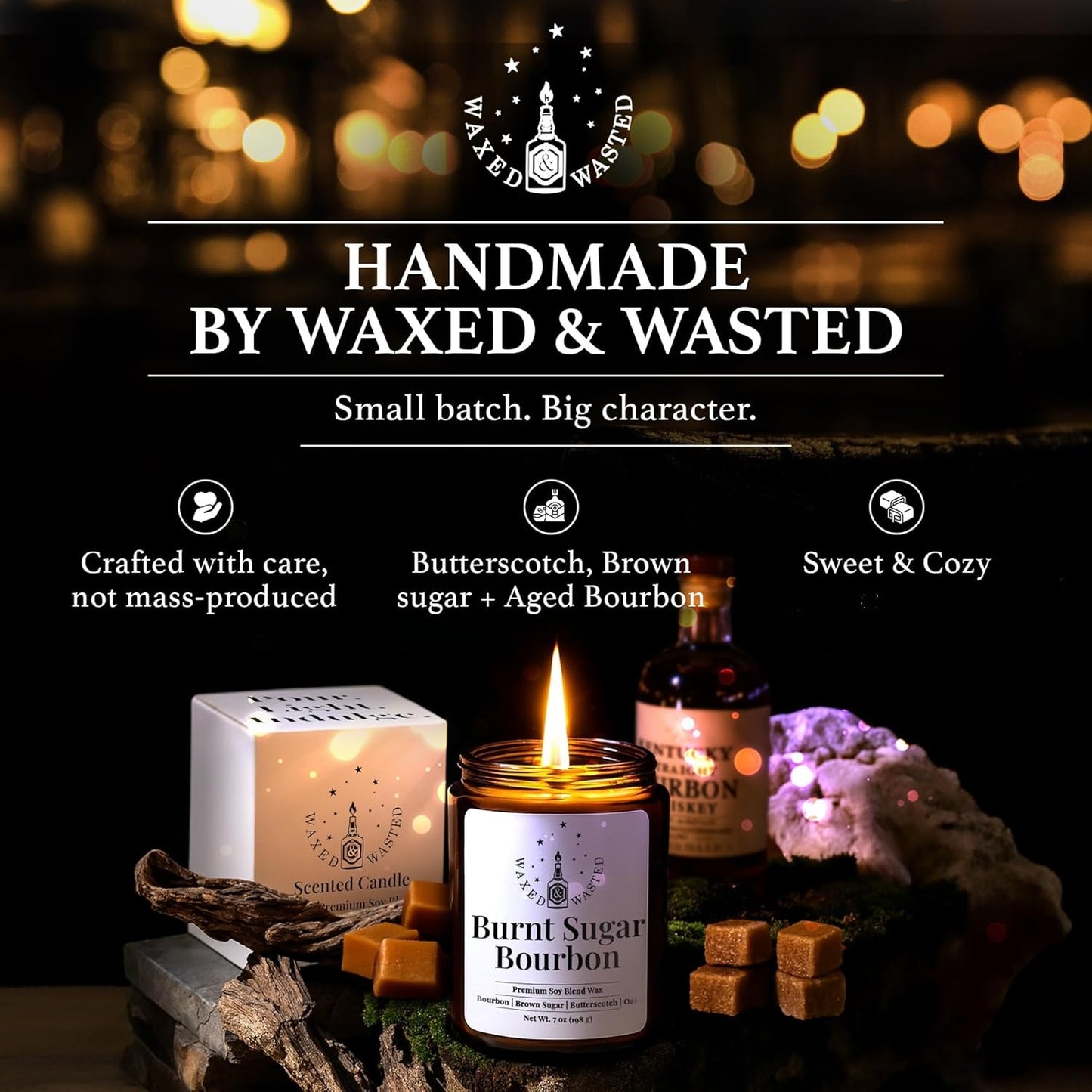 Burnt Sugar Bourbon Candle - A Cozy Pour of Brown Sugar, Butterscotch & Oak (7oz Soy Blend)