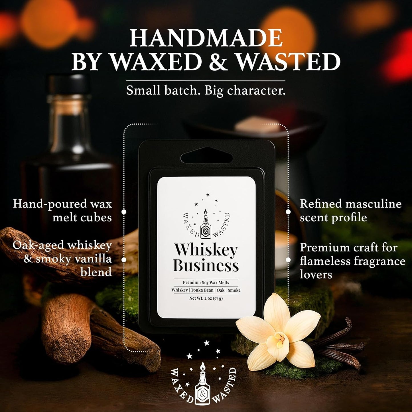 Whiskey Business Wax Melts - Oak & Smoky Vanilla Whiskey Lounge (2oz Snap Cubes)