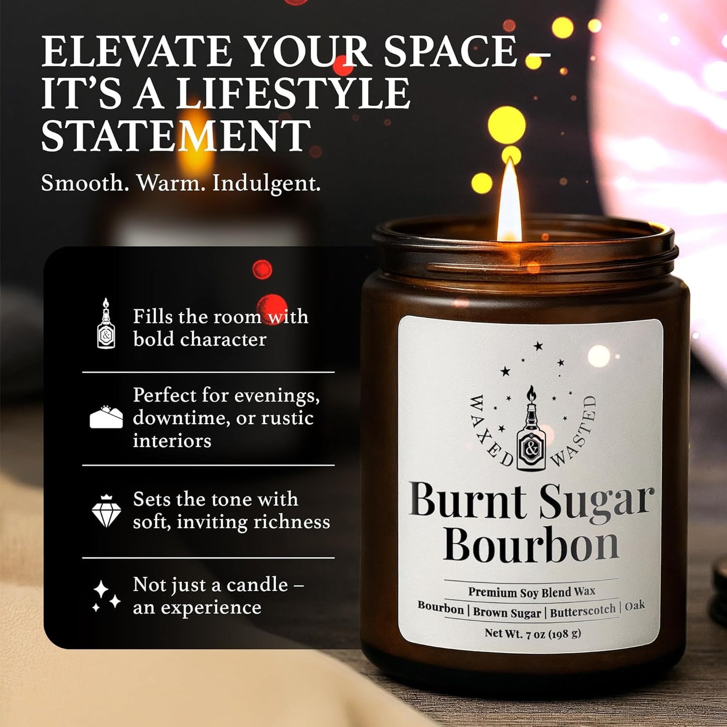 Burnt Sugar Bourbon Candle - A Cozy Pour of Brown Sugar, Butterscotch & Oak (7oz Soy Blend)