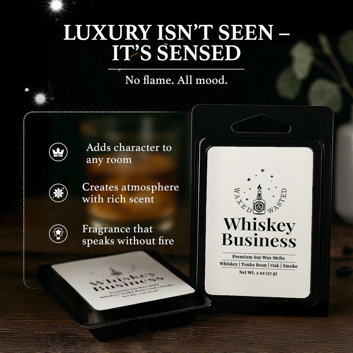 Whiskey Business Wax Melts - Oak & Smoky Vanilla Whiskey Lounge (2oz Snap Cubes)