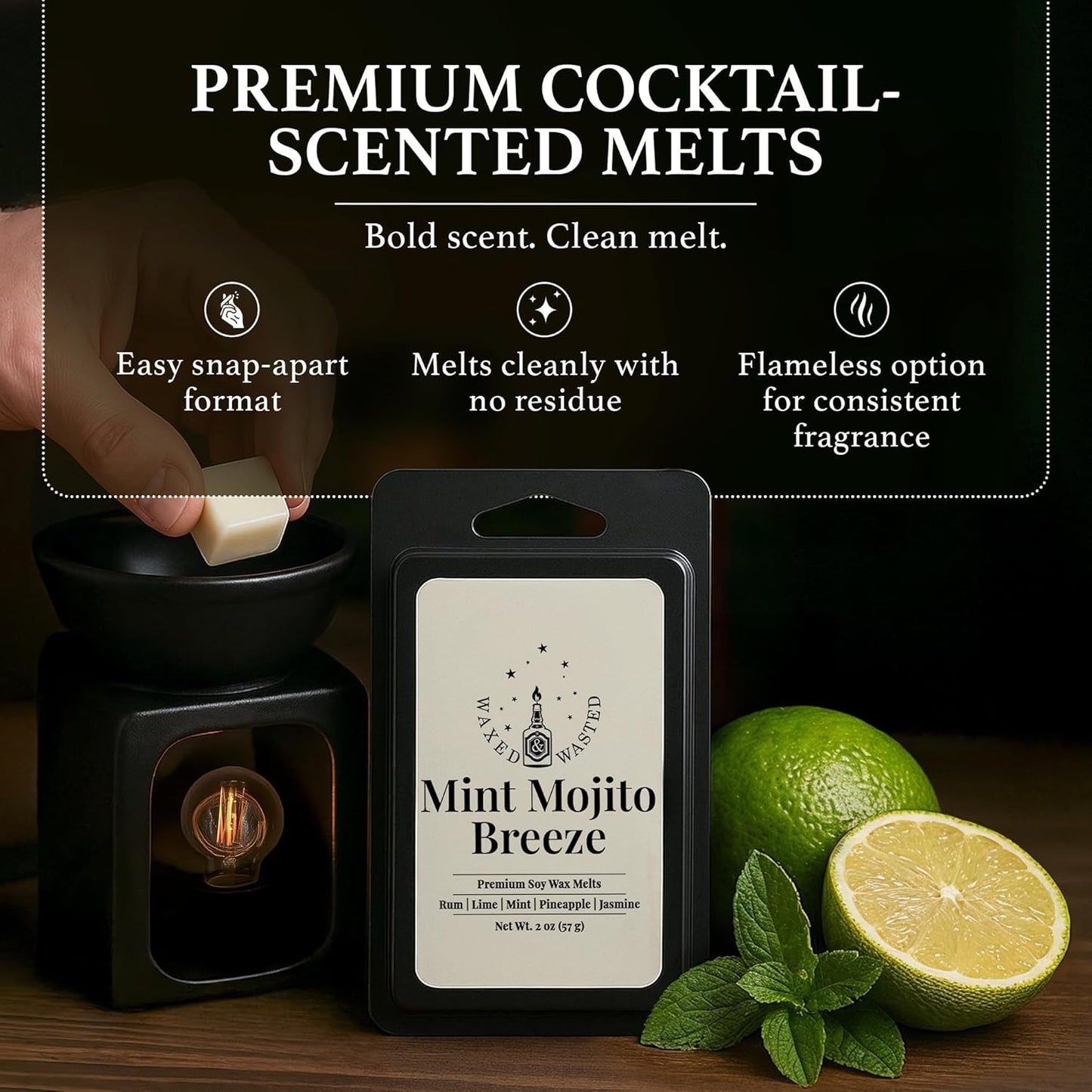 Mint Mojito Wax Melts - Crisp Lime, Cool Mint & Rum Vibes (2oz Snap Cubes)